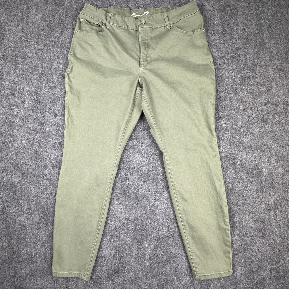 Seven7 Tummyless High Rise Skinny Jeans 18W Dusty Olive Green SX1975C025
